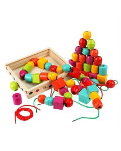 Early Childhood Education Cognitive Shape Building Blocks Wearing Rope Beaded Box Wooden Toys