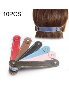 10 PCS Adjustable Face Mask Ear Band Rope Anti-slip PU Leather Extension Buckle Hood