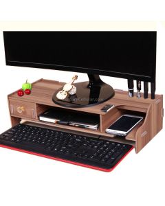 Monitor Wooden Stand Computer Desk Organizer with Keyboard Mouse Storage Slots