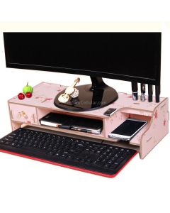 Monitor Wooden Stand Computer Desk Organizer with Keyboard Mouse Storage Slots