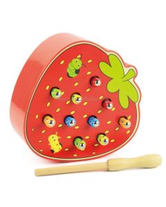 Kids Wooden Toys Catch Worms Games with Magnetic Stick Montessori Educational Creature Blocks Interactive Toys